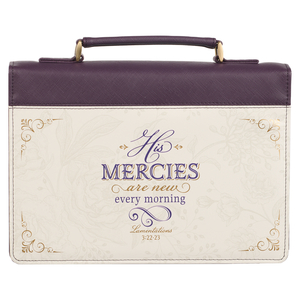 Medium Mercies Are New Dark Purple Vegan Leather Fashion Bible Cover  - Lam. 3:22-23