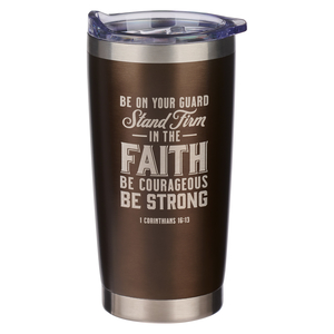 Mug SS Travel Brown Stand Firm in the Faith 1 Cor. 16:13