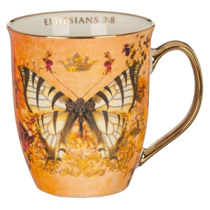 Mug Orange/White Butterfly Grace Eph. 2:8