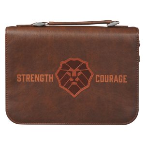 Medium Lion Strength & Courage Brown Classic Bible Cover  - Josh. 1:9