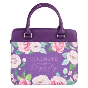 Large Strength and Dignity Purple Fashion Bible Cover  - Prov. 31:25, L