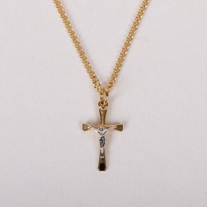 18" Two Toned Gold Over Sterling Crucifix Necklace