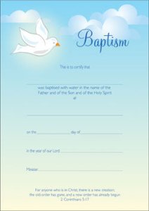Baptism Certificate - Pack of 10