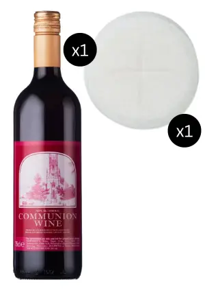 250 Peoples (1 1/8") Communion Wafers & Non-Alcoholic Communion Wine - Broadlands - Single Bottle