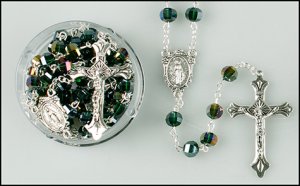 Green Facetted Glass Rosary