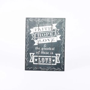 Faith, Hope, Love Chalk Print Wood Slat Wall Decor