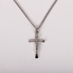 18" Sterling Silver Inscription Crucifix Necklace