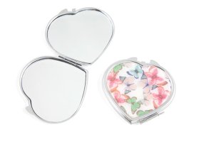 Coral Butterfly Heart Shaped Compact Mirror6 X 6Cm.