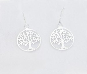 Tree Of Life Drop Earrings (Sterling Silver) - 15mm Diameter (H1394)