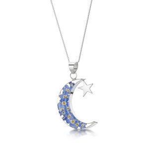 Forget Me Not Moon & Star Pendant & Adjustustable 18" Ster.Silver Chain (Fp24)