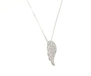 Silver Cubic Zirconia Angel Wing Pendant With Sterling Silver Necklace