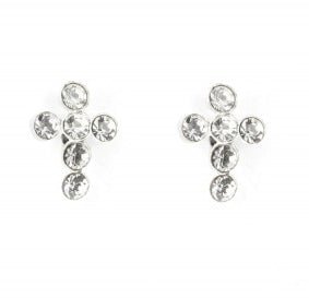 Sterling Silver White Crystal Cross Stud Earrings (R9245/W)