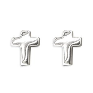 Sterling Silver Puff Cross Stud Earrings (H1097)