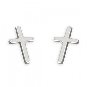 Sterling Silver Small Plain Cross Stud Earrings
