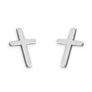 Sterling Silver Small Plain Cross Stud Earrings