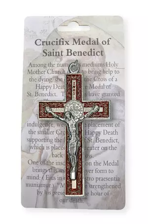 Metal/Red Enamel Benedict Crucifix 3  inch