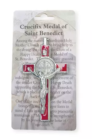 Metal/Red Enamel Benedict Crucifix 3 inch