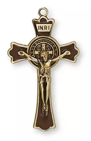 Metal/Brown Enamel Benedict Crucifix 3 inch