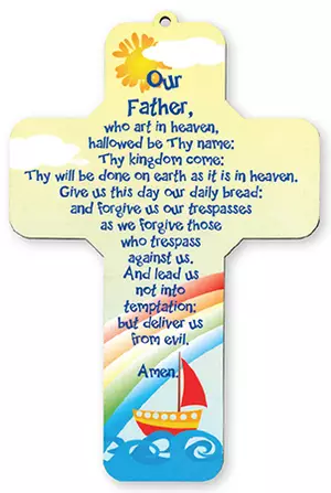 Wood Cross 7 1/4 inch/Our Father Prayer