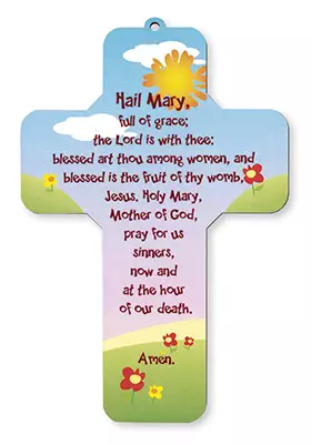 Wood Cross 7 1/4 inch/Hail Mary Prayer