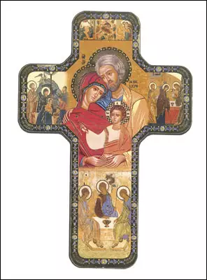 Wood Icon Cross 7 inch/Holy Family