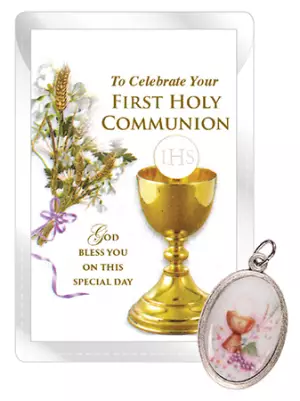 Pink Communion Cup Medal & Leaflet/Wallet