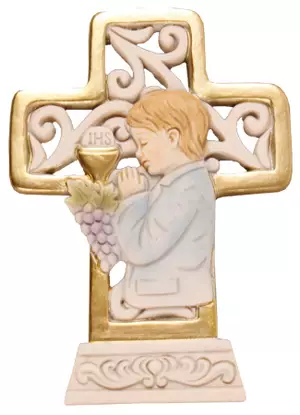 Resin Communion 4 inch Cross for Boys with Gold Highlights