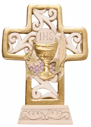 Resin Communion 4 inch Cross with Gold Highlights