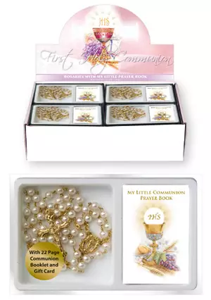 Communion Glass Pearl Rosary With Booklet