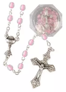 Pink Glass Communion Rosary