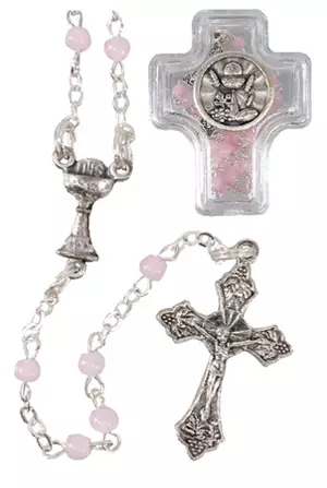 Pink Communion Glass Rosary