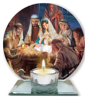 Nativity Scene Glass Votive Light Holder