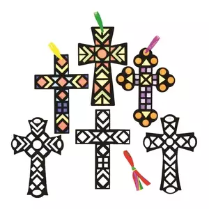 Cross Fuzzy Art Colour-in Decorations - Pack of 10