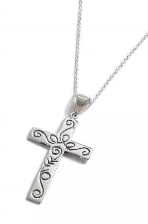 Silver Antique Swirl Cross Pendant