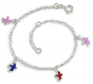 Children's Silver Bracelet with Enamel Dove Charms