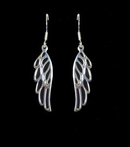 Silver Angel Wing Drop Earrings (R7594)
