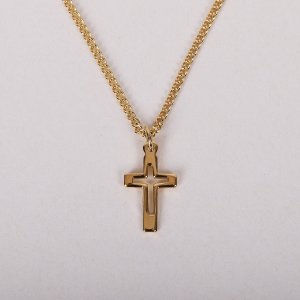 16-18" Gold Over Sterling Silver Cross Cut Out Necklace