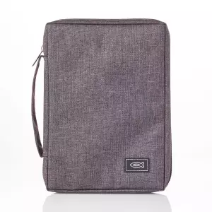 Medium Gray Poly-canvas Bible Cover with Ichthus Fish Badge