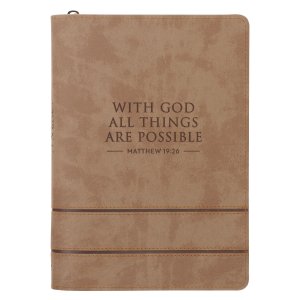 Journal Classic Zip Taupe With God All Things are Possible Matt. 19:26