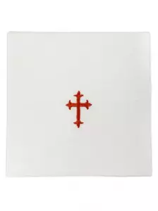 NEW 7" x 7" Chalice Pall -  Linen - Red Cross Design