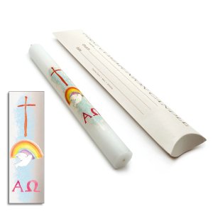 9" x 7/8" Watercolour Confirmation Candle - Cross Over Rainbow & Dove