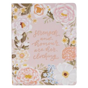 Peach Floral Margo Collection Faux Leather King James Version Note-taking Bible - Proverbs 31:25