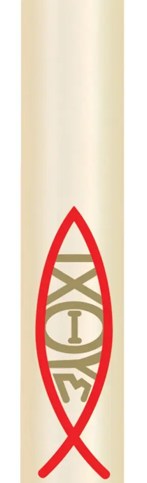 Candle Sticker -Red And Gold Ichthus (Without Year)