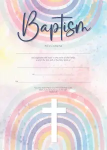 Baptism Certificate - Cross with Rainbow - Child