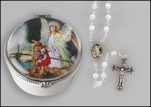 Guardian Angel Rosary in Porcelain Box