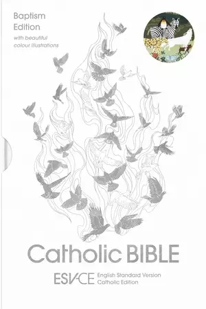 ESV-CE Catholic Bible, White, Hardback, Baptism Edition, Ribbon Marker, Presentation Page, Illustrated, Maps
