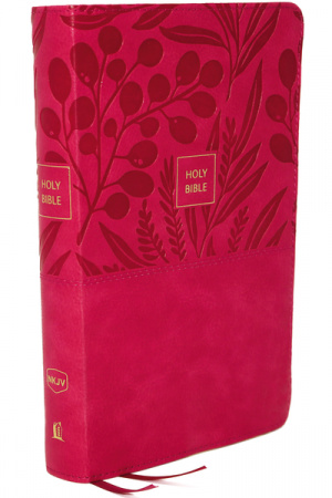 NKJV End-of-Verse Reference Bible, Personal Size Large Print, Leathersoft, Pink, Red Letter, Comfort Print