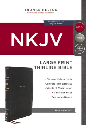 NKJV, Thinline Bible, Large Print, Leathersoft, Black, Red Letter, Comfort Print