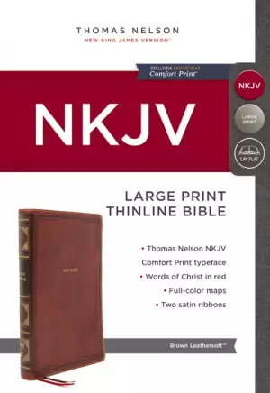 NKJV, Thinline Bible, Large Print, Leathersoft, Brown, Red Letter, Comfort Print