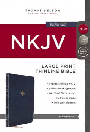 NKJV, Thinline Bible, Large Print, Leathersoft, Blue, Red Letter, Comfort Print